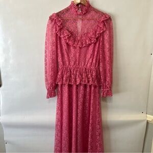 Vintage Pink Lace Prairie Maxi Dress CottageCore